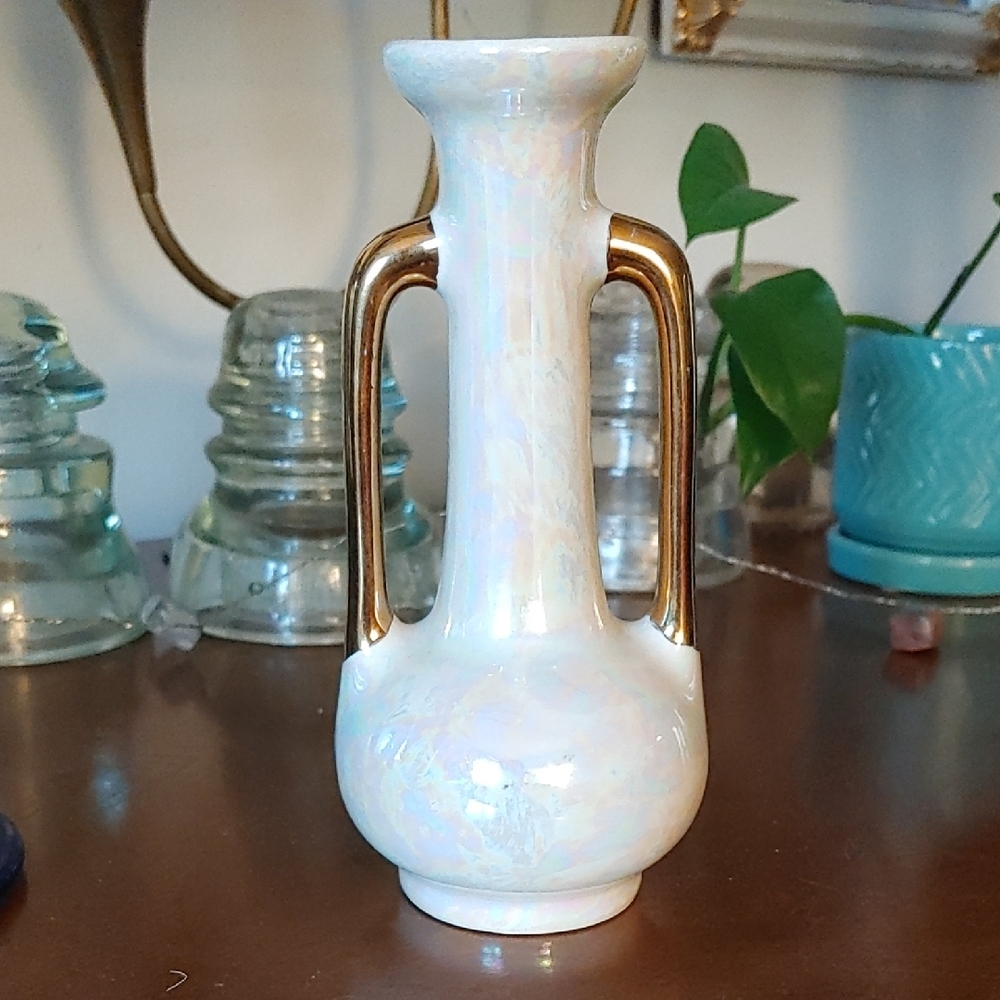 Bud Vase Vintage Ceramic MCM Pioneer Pottery Co. USA 22kt  Lustreware Amphora